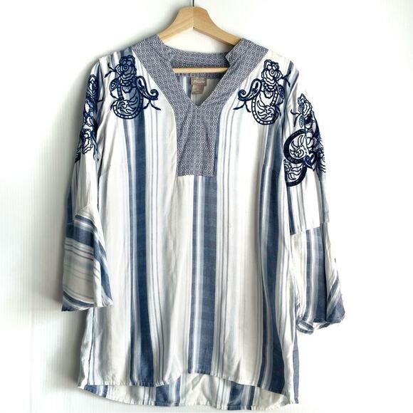 Chicos nautical striped embroidered top blue and white size 0 (4/6) - Picture 3 of 10